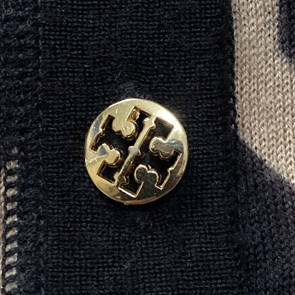 Tory Burch Merino Wool Gold Button L/S Black brown Geometric Cardigan Sz XS - Picture 4 of 8